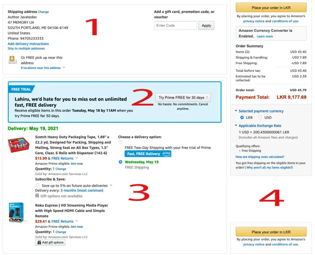 Amazon Checkout Page