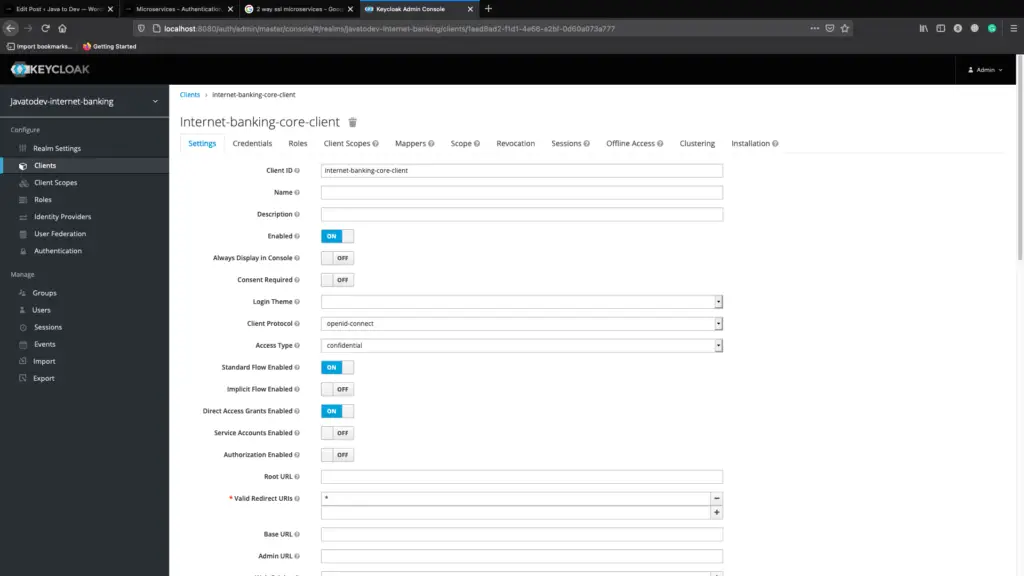 Client properties tab in keycloak dashboard - microservices authentication and authorization