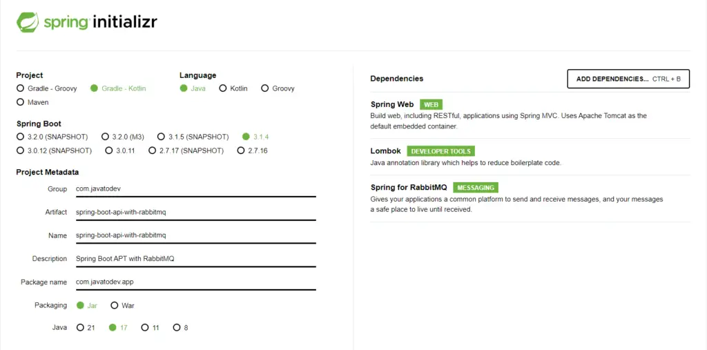 Generating spring boot application with spring initializer