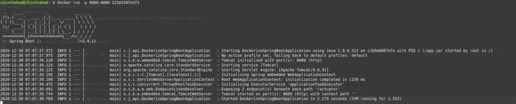 Output after running the application - Dockerize Spring Boot Application
