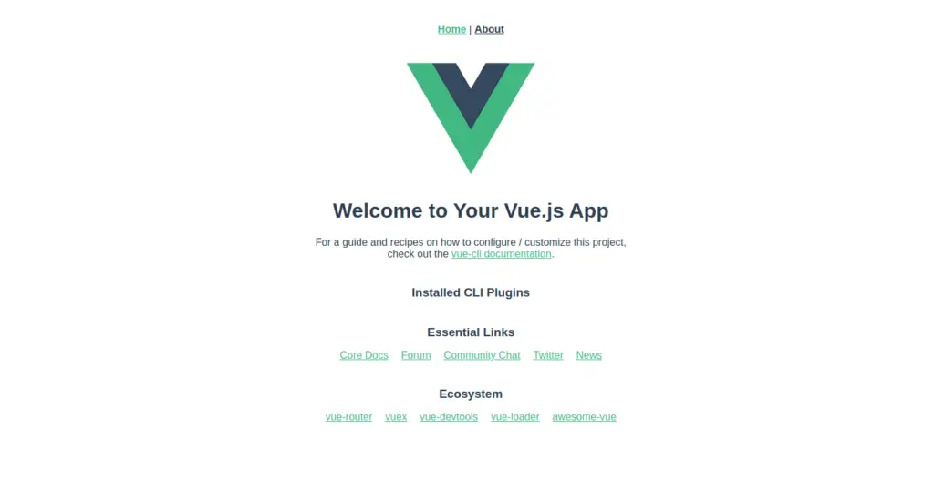 Default landing page for Vue JS Application