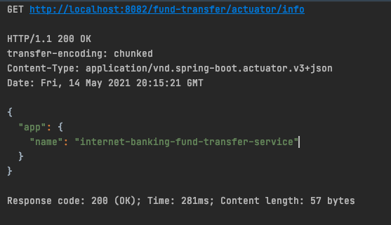HTTP output from fund-transfer API call through Spring Cloud Gateway